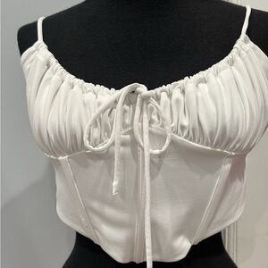 GARAGE Chic White Ruched Adjustable Cropped Corset Top